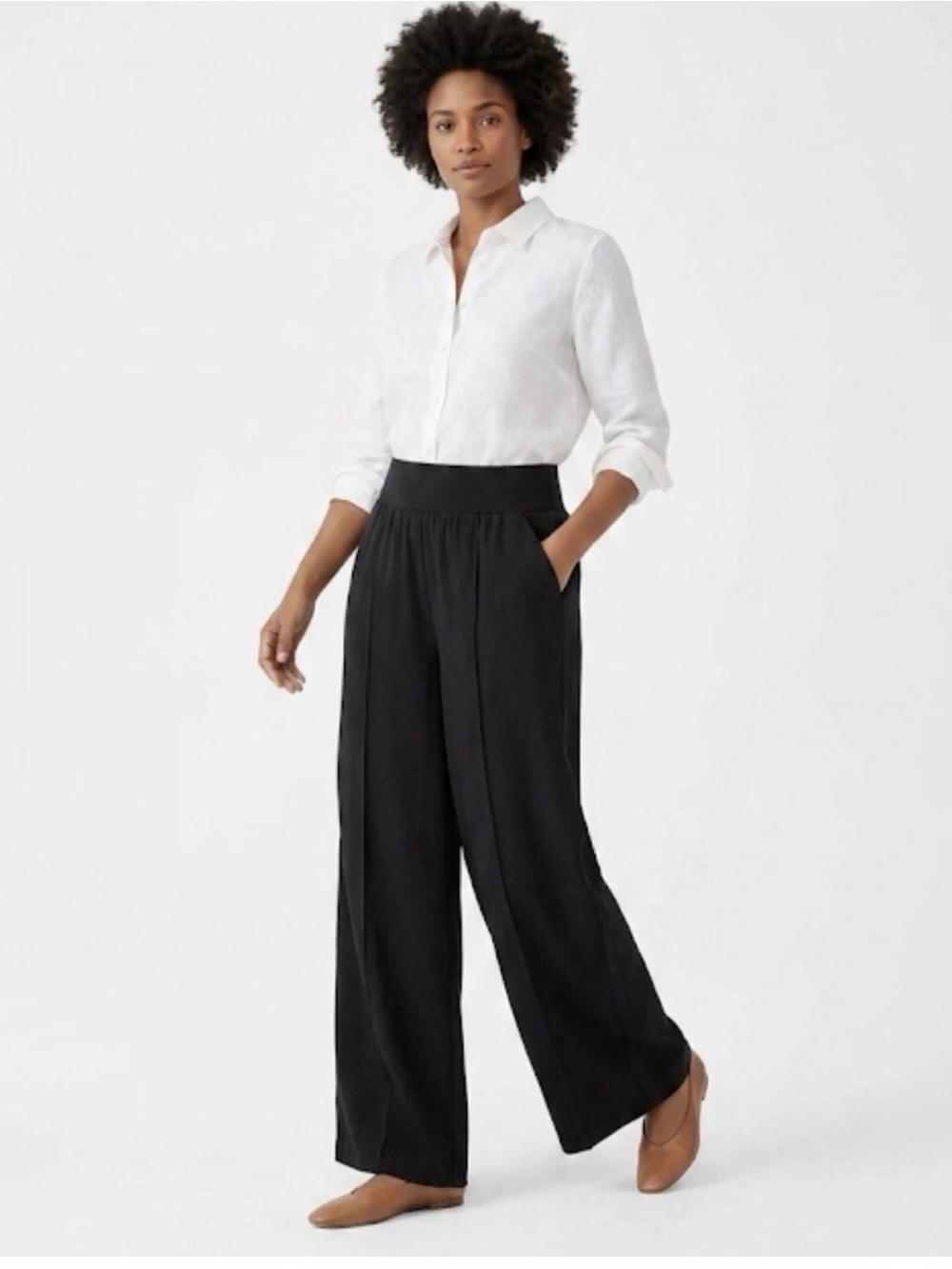 Athleta Nolita Wide Leg Pants 12 Black Satin Stripe Athleisure clean Girl travel